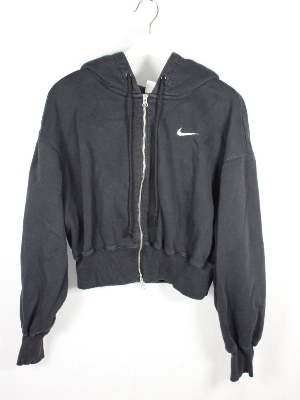 Nike Full Zip Hoodie Sweatshirt Jacket Size Large Black Cropped Zip Hooded Logo